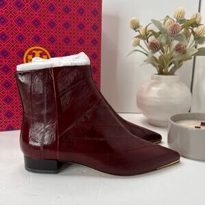 Tory Burch Lila 25mm Eel Leather Bootie Side Zip Wine Women's 5.5M NWB